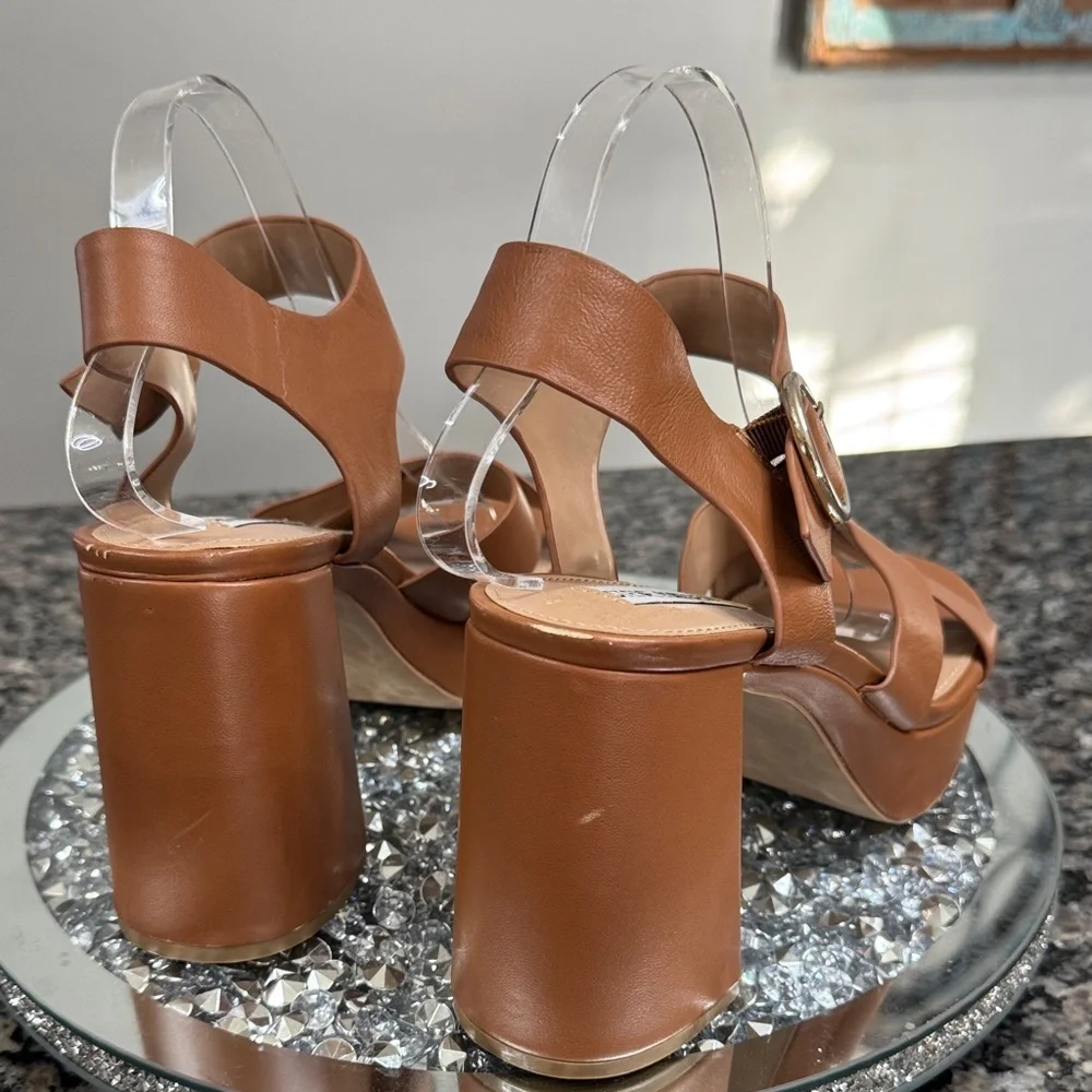 Steve Madden Elkins leather Tan Platform Sandals NEW 11